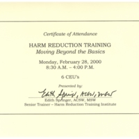 Certificate for harm reduction training
